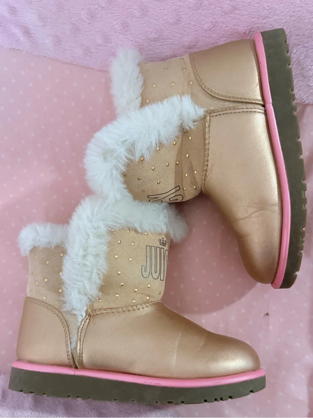 Juicy Couture JJK Lil Perris Gold Toddler Furry Boots, size 10M
